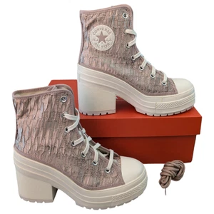 Sneaker Converse Chuck 70 De Luxe tacco platform rosa satinato caotico neutro 7 NUOVE - Foto 1 di 10