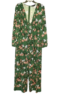 Mono ELOQUII Talla Grande 22W Verde Naranja Floral Manga Larga Bolsillos Foto 1 de 4