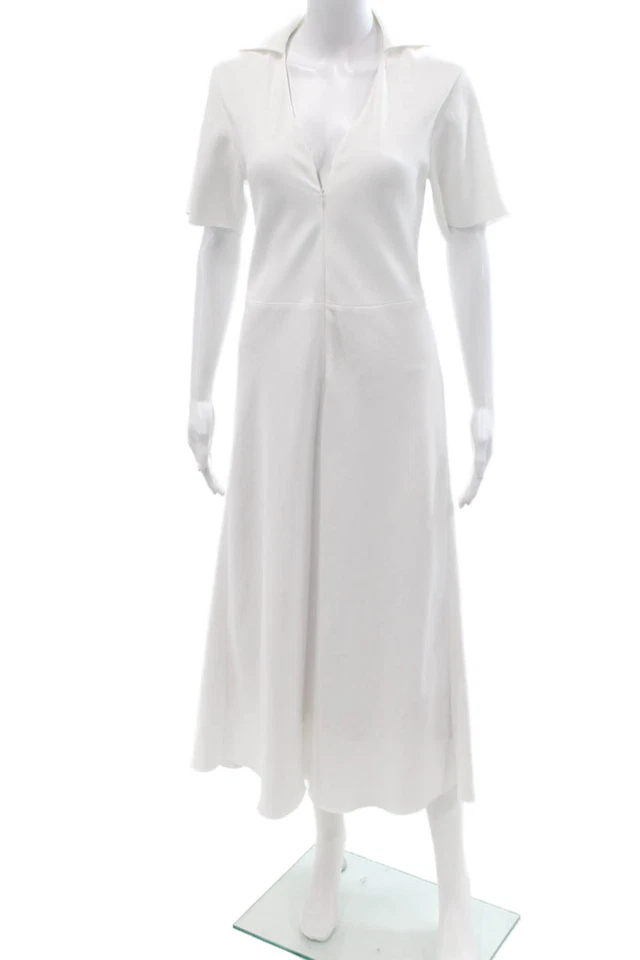 Maxi Camisa Vestido Vince Mujer Blanco Cuello Cremallera Manga Corta Talla 2 Foto 1 de 4