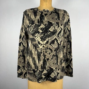 Westbound Damen Top L Schwarz Beige Geometrisch Abstrakt Langarm Baumwolle Bluse - Bild 1 von 6