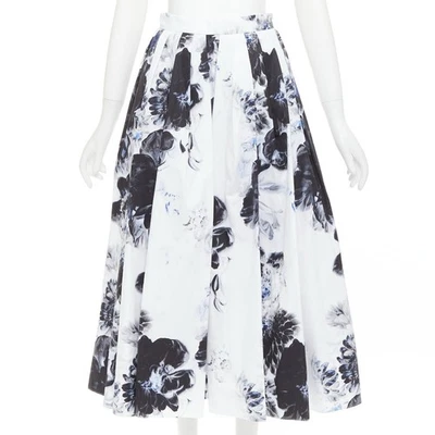 ALEXANDER MCQUEEN 2023 Falda midi claroscuro azul blanco estampado floral IT38 XS Foto 1 de 4