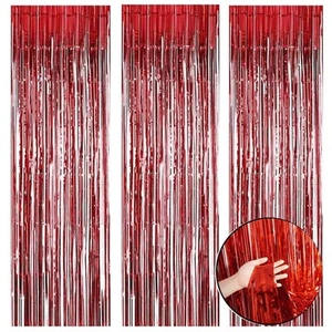 Pack of 3 Red Metallic Tinsel Foil Fringe Curtains Photo Booth Props Backdrop... - Picture 1 of 5