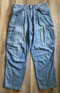 Lucky Brand Women Liquid Denim Luxe Cargo Womens Sz 8/29 Utility Carpenter Jeans - Picture 1 of 13