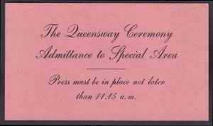 The Queensway Ceremony Admittance to Special Area card c 1950s - Picture 1 of 1