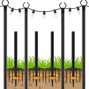 10 Ft Metal String Light Poles - 4 Pack for Outdoor Patio & Garden - Picture 1 of 4