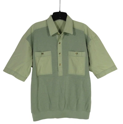 Vintage NORM THOMPSON Men's GREEN Twill BANDED HEM 2-Pocket POLO SHIRT Sz L - Image 1 of 4