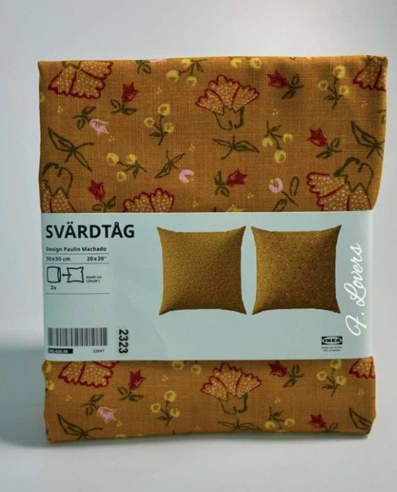 Set of 2 Ikea SVÄRDTÅG SVARDTAG Pillow Cushion Cover 50x50cm Dark Yellow Floral - Image 1 of 1