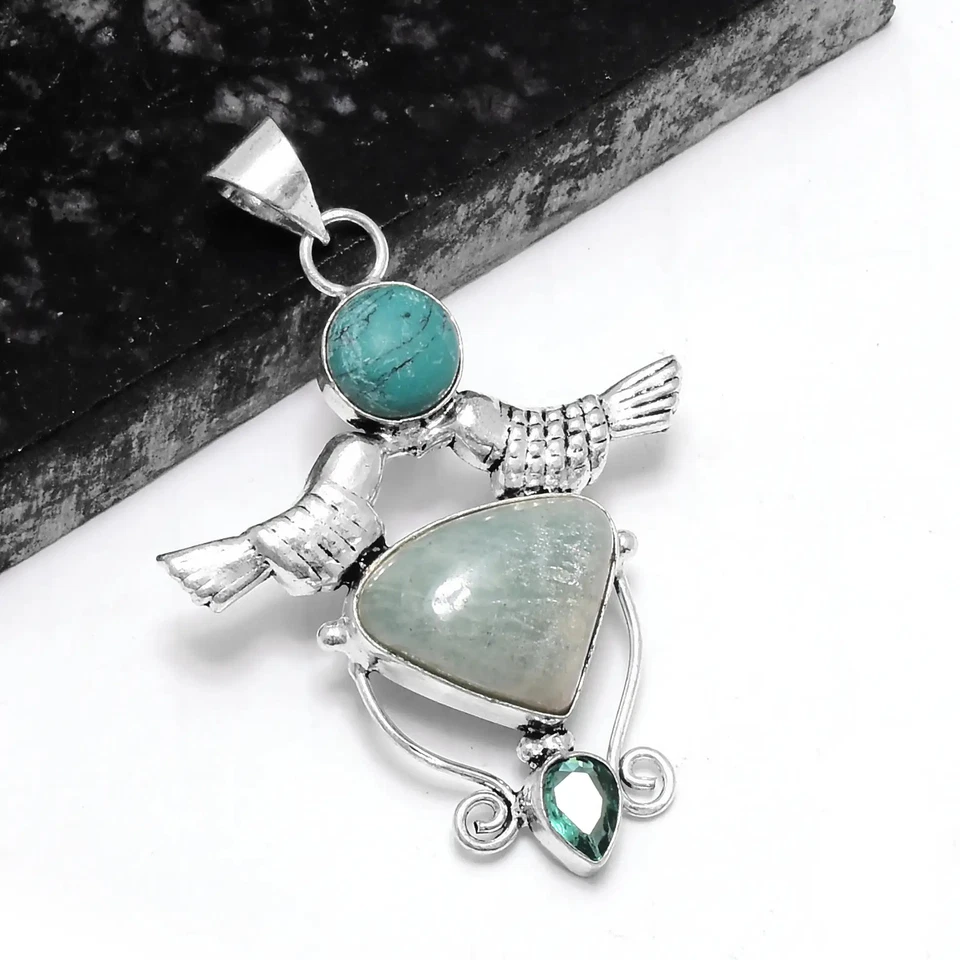 Joyería colgante étnica hecha a mano turquesa amazonita 2,4" P-924 Foto 1 de 1