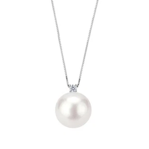COLLANA KIOTO Con Perla Coltivata Acqua Dolce 8 mm Diamante Oro Bianco 9 Kt 375% - Foto 1 di 6