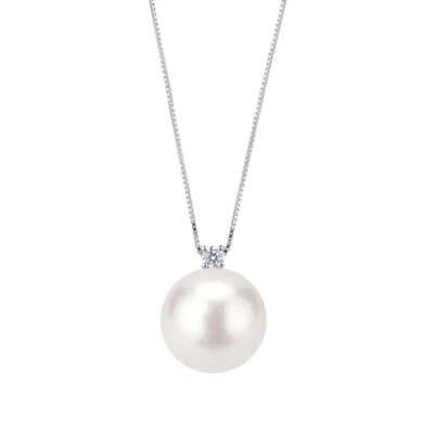 COLLANA KIOTO Con Perla Coltivata Acqua Dolce 8 mm Diamante Oro Bianco 9 Kt 375% - Immagine 1 di 4