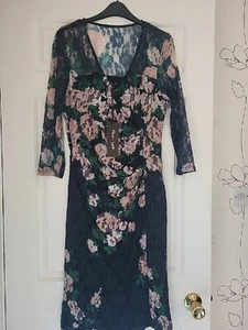 Phase Eight Dress Navy Lace Special Occasion Pink flowers UK 14 £120 Palmer - Picture 1 of 13