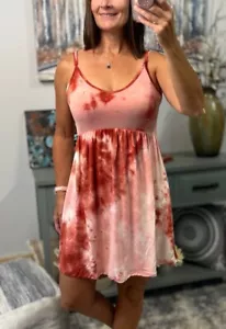 Sexy Tie Dye Dress Mini V Neck Tank Adjustable Strap Beachy Summer Sundress Pink - Picture 1 of 6