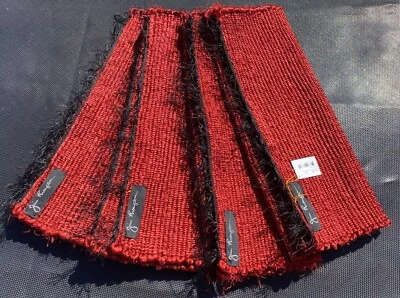 4pc Jim Thompson Silk Thailand Placemats Red Black NEW - Image 1 of 4