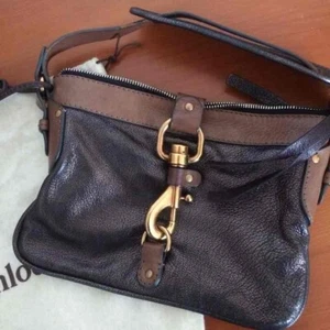CHLOE Kerala Horse Charm Leather Bag Bicolor Brown Black Shoulder Bag Used - Picture 1 of 3