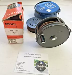 Vintage Hardy 3 5/8 Inch RHW Perfect Fly Reel with Line Guide Spool & Silk Lines - Picture 1 of 9