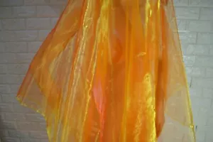 A102(Per Yard)Orange Gold Iridescent 2 Tone Crystal Mirror Organza Sheer Fabric - Picture 1 of 5