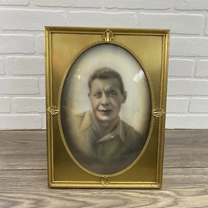 Cornice portafoto vintage ovale ottone metallo da appendere vetro bollato convesso - Foto 1 di 19