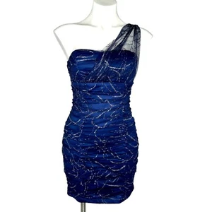BCX Navy Blue Sparkle Glitter Party One Shoulder Dress Homecoming Prom Formal 7 - Picture 1 of 5