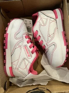 Reebok Kids REEBOK CL LTHR RUN S Shoe Size 4 Child US, Little Kid, white/pink - Picture 1 of 2