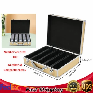 100x Coin Storage & Display Aluminum Frame Box Case for Coin Collectors Gold NEW - Picture 1 of 16