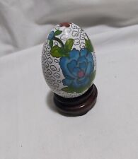 Vintage Chinese cloisonne small egg on stand  white H8cm 1