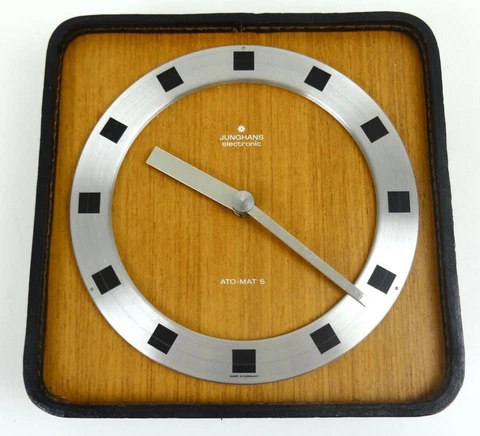 STUNNING ORIGINAL MID CENTURY 60S TEAK & LEATHER VINTAGE WALL CLOCK BY JUNGHANS Cover