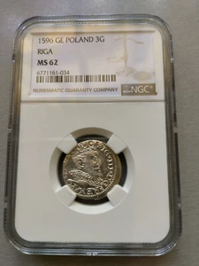 Poland-Latvia-1596-3 Groszy-mint Riga-Sigismund III-NGC MS62-rare - Picture 1 of 4