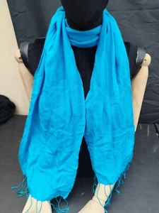Cashmere Scarf Womens Bright Blue 60% Cashmere 40% Silk - Picture 1 of 4