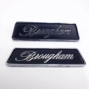 Pair of VTG Cadillac Brougham Black & Chrome Script Badge Emblem Name Plates - Picture 1 of 17