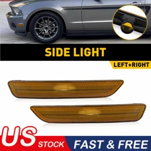 Front Bumper Side Marker Lights Reflectors Amber Lens For 2010-2014 Ford Mustang - Picture 1 of 10