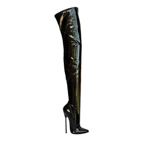 GIOHEL ITALY CUSTOM TACONES ELÁSTICOS POR ENCIMA DE LA RODILLA BOTAS MUSLO LACADO NEGRO 35-46 - Imagen 1 de 5