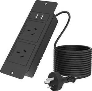 Furniture Recessed Power Strip with 2 USB Ports, 240V 10A, 2400W Max, Flush Moun - Picture 1 of 8