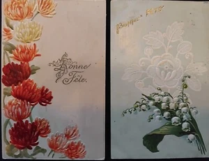 Nr. 790/21 2 alte Postkarten geprägt und Chromos Frohe Festtage geschrieben - Bild 1 von 2