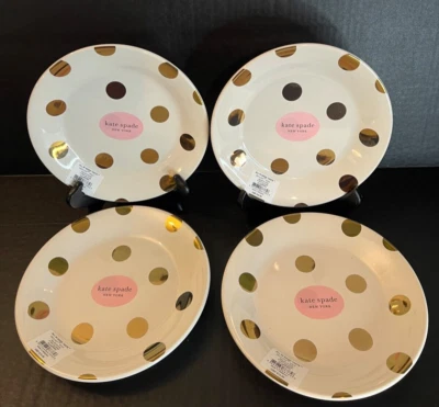 Juego de 4 platos de ensalada Kate Spade New York Lenox Deco Dot Gold - NUEVO Foto 1 de 4