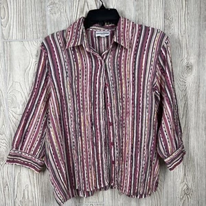 Alfred Dunner Shirt Womens PM Pink 3/4 Sleeve Stripe Butterfly Stretch Blouse - Picture 1 of 4