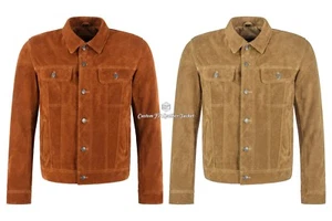 Men's Trucker Jacket Western Classic Shirt Cow Suede Leather Denim Look Jacket - Picture 1 of 13