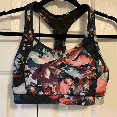 AVIA Womens Racerback SPORTS BRA - Size MEDIUM 8-10 - Black Floral Print - Image 1 of 4