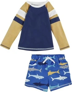 Mud Pie E2 Fun In The Sun Boy Sharks Rashguard Trunks 11020103 - Choose Size - Picture 1 of 7