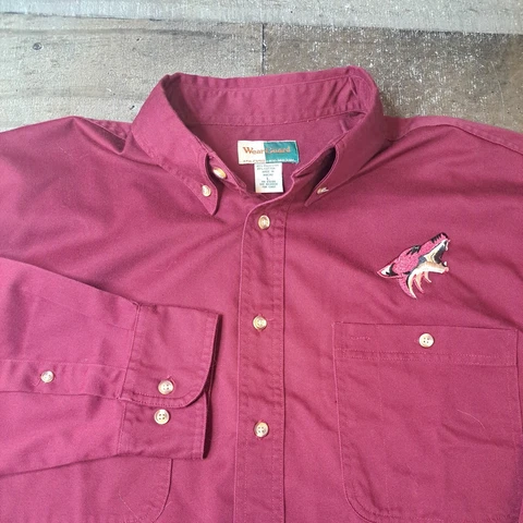 Arizona Coyotes WearGuard Mens Button Down Shirt Sz Large Burgundy Heavy Canvas Cover