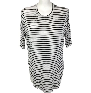 Decjuba Tunic White Size M/L 12 14 Black Stripe Fine Knit 3/4 Drop Sleeve Hi Lo - Picture 1 of 14