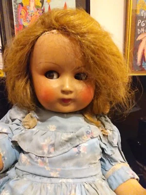 Grande antica bambola (Bonomi? Alberani?) anni 40 cartapesta vestito originale - Immagine 1 di 4