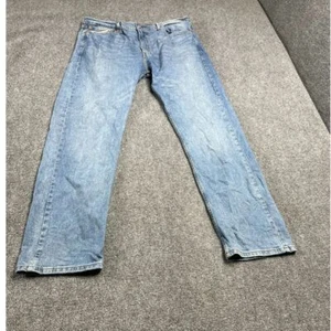 Men's Blue Denim Jeans Regular Straight Leg Button Fly Pant Casual Size 38W L34 - Picture 1 of 16
