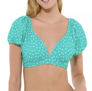 Ninety Nine Junior Puffärmel Bikini Schwimmen Oberteil Größe M türkis gepunktet neu mit Etikett - Bild 1 von 6