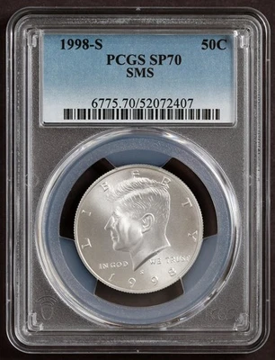 Medio dólar de plata John F Kennedy JFK 1998-S PCGS SP70 mate SMS Foto 1 de 2