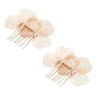 Gold Floral Metal Hair Side Combs - Wedding Hair Accessories for Women, Brides  - Image 1 of 4