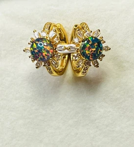 18K Gold 925 Sterlingsilber natürliche australische Boulder Opal Creolen Huggi Ohrringe - Bild 1 von 10