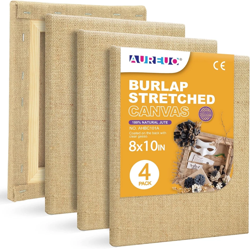 Stretched Burlap Canvas, 8X10 Inch/4 Pack - 100% Natural Jute, Transparent Gesso - Image 1 of 4