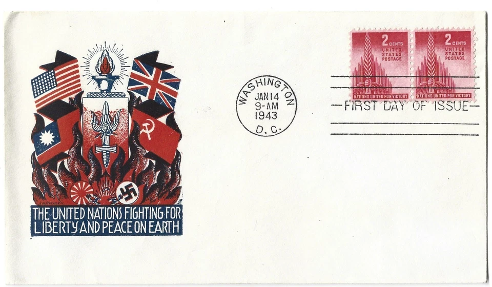 1943, ALLIED NATIONS, PAIR, PATRIOTIC, STAEHLE - Image 1 of 1