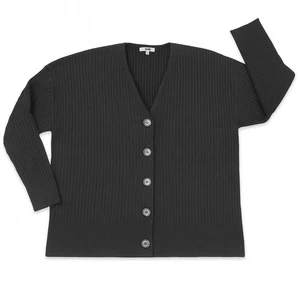 Madewell Black Ribbed Cardigan Sweater Women 1X Alpaca Wool Blend Cozy EUC - Picture 1 of 8