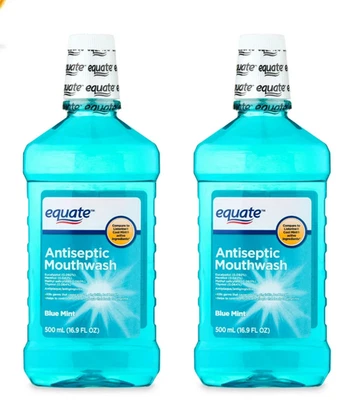 Equate Antiseptic Mouthwash Enamel-Safe, Blue Mint, 16.9 fl oz (500 mL) (2 Pack) - Image 1 of 4